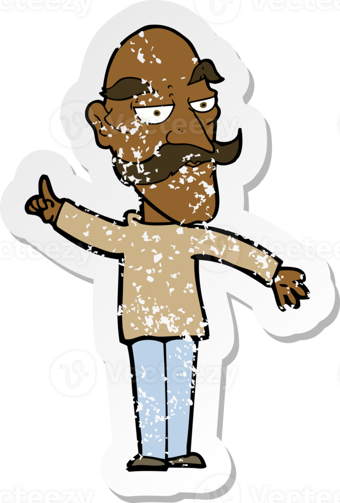 pegatina retro angustiada de un anciano de dibujos animados que cuenta una historia png