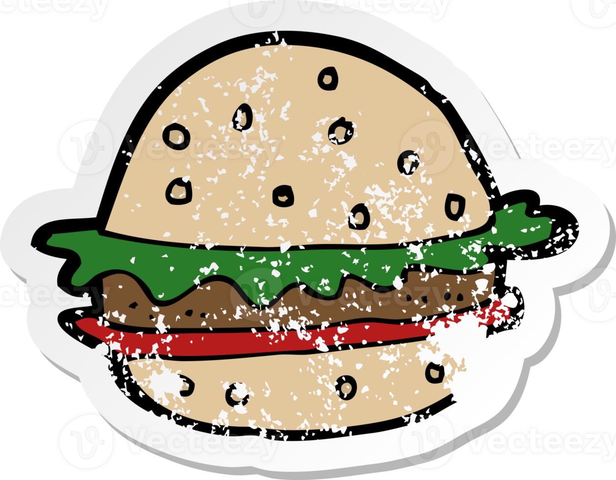 retro distressed sticker of a cartoon hamburger png