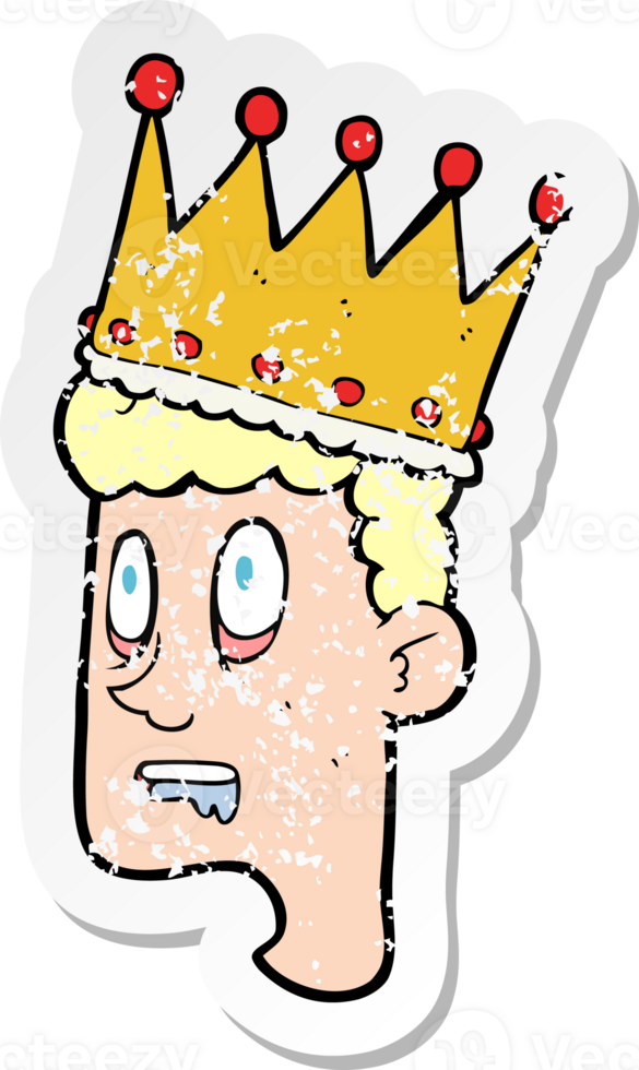 retro distressed sticker of a cartoon idiot prince png