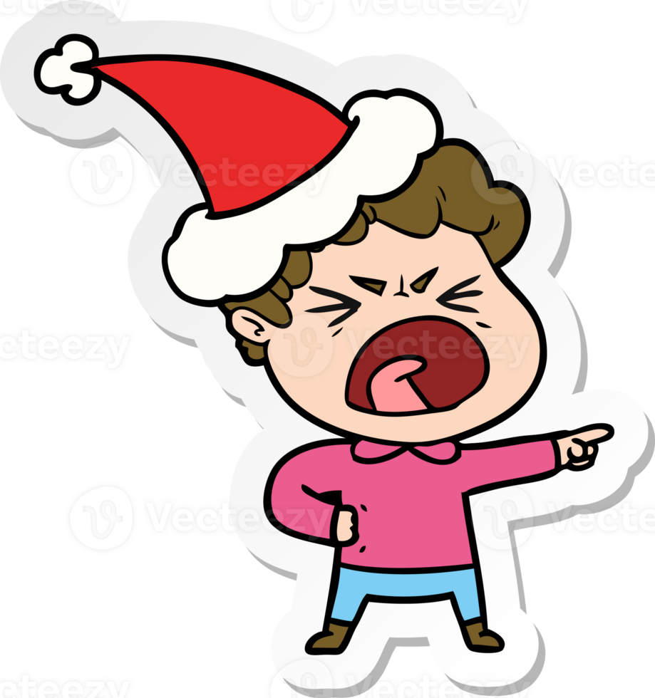 sticker cartoon of a furious man wearing santa hat png