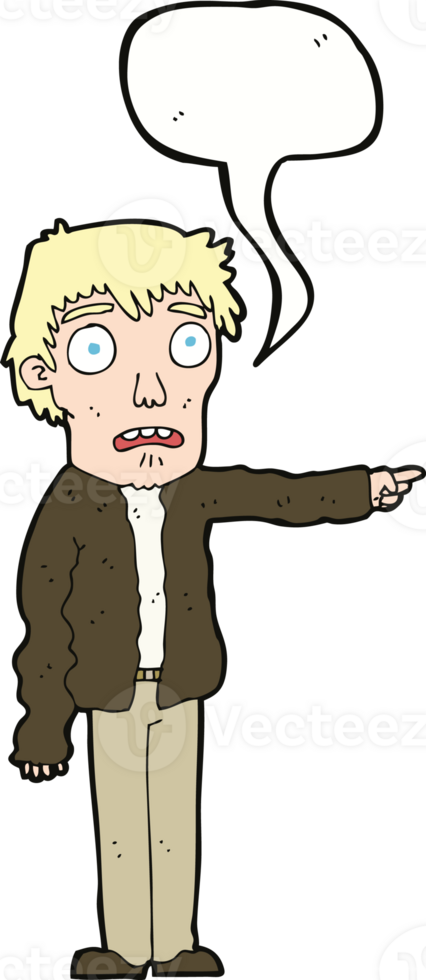 cartoon terrified man pointing with speech bubble png