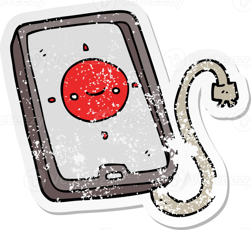 distressed sticker of a cartoon mobile phone device png