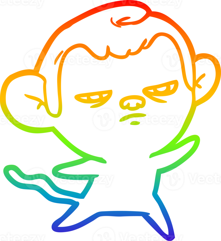 rainbow gradient line drawing cartoon annoyed monkey png
