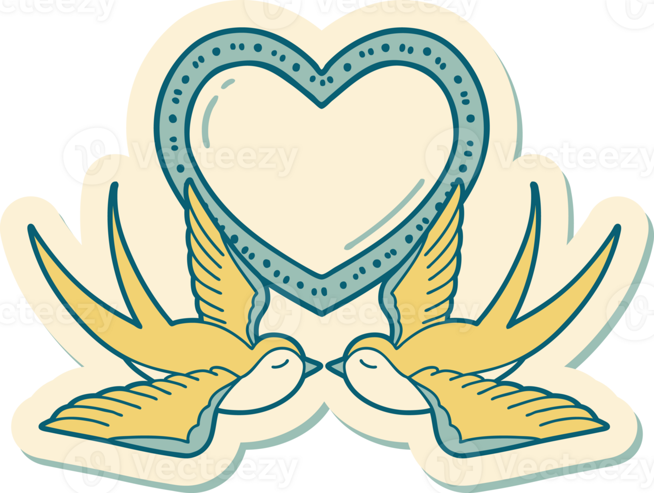 tattoo style sticker of a swallows and a heart png