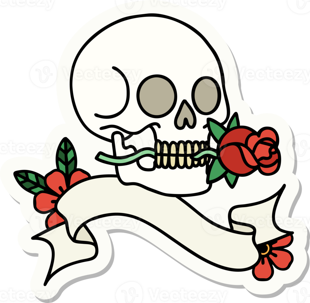tattoo sticker with banner of a skull png