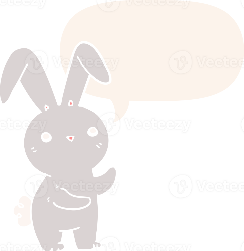 cute cartoon rabbit and speech bubble in retro style png