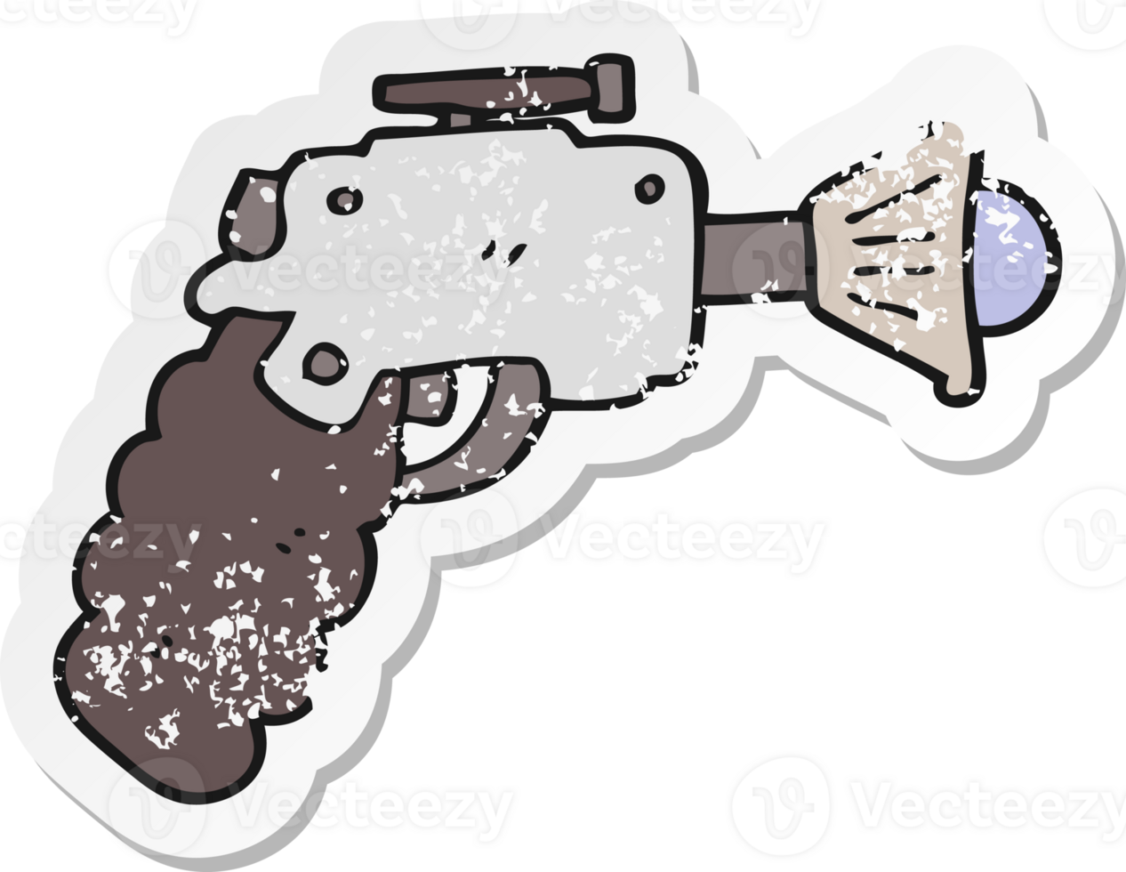 verontruste sticker van een cartoon ray gun png