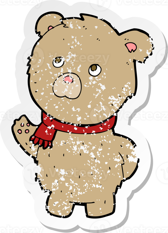 retro distressed sticker of a cartoon teddy bear png