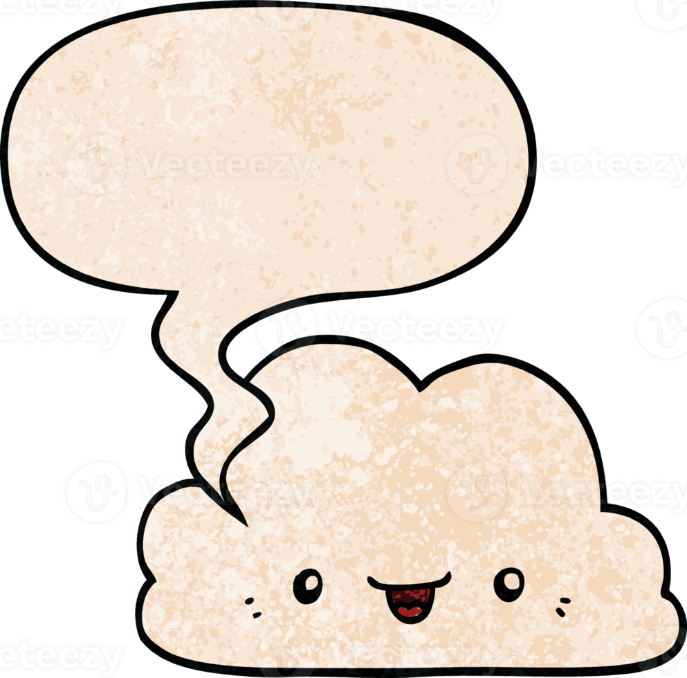 cute cartoon cloud and speech bubble in retro texture style png