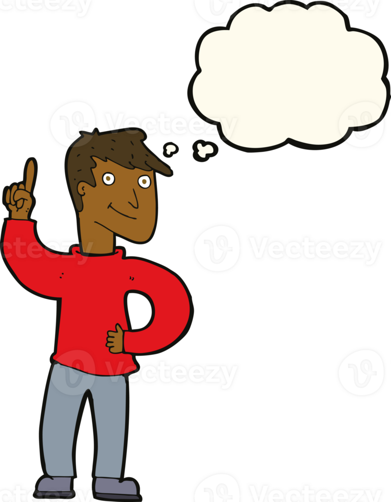 cartoon man with great idea with thought bubble png