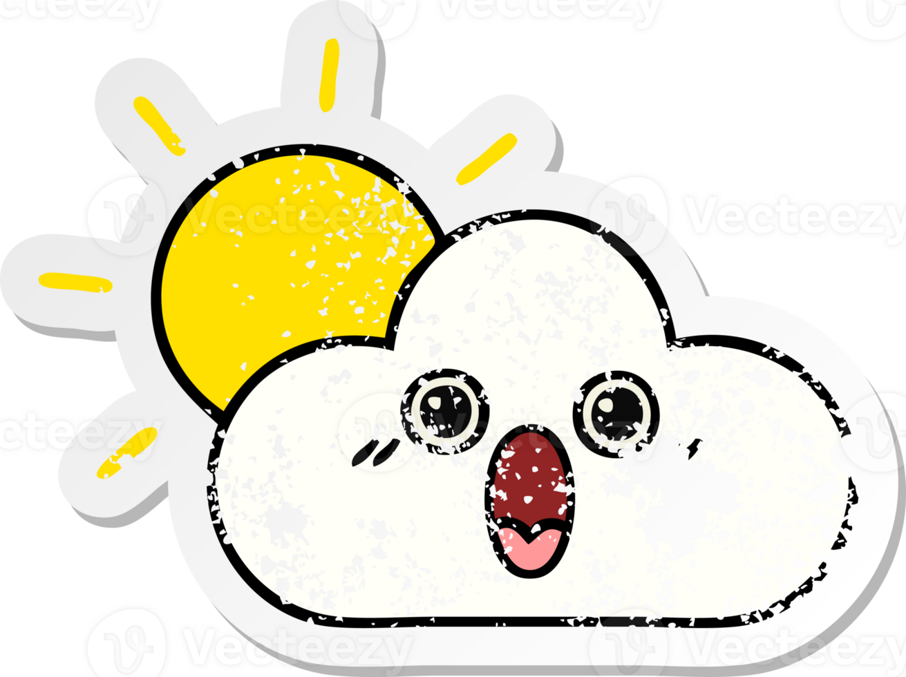 distressed sticker of a cute cartoon sun and cloud png