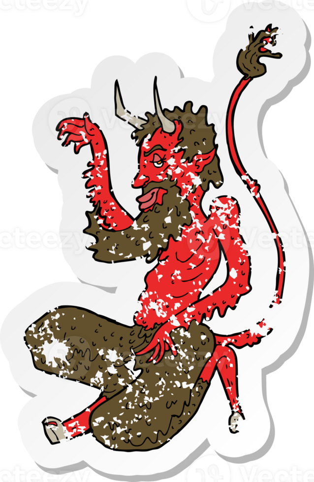retro distressed sticker of a cartoon traditional devil png