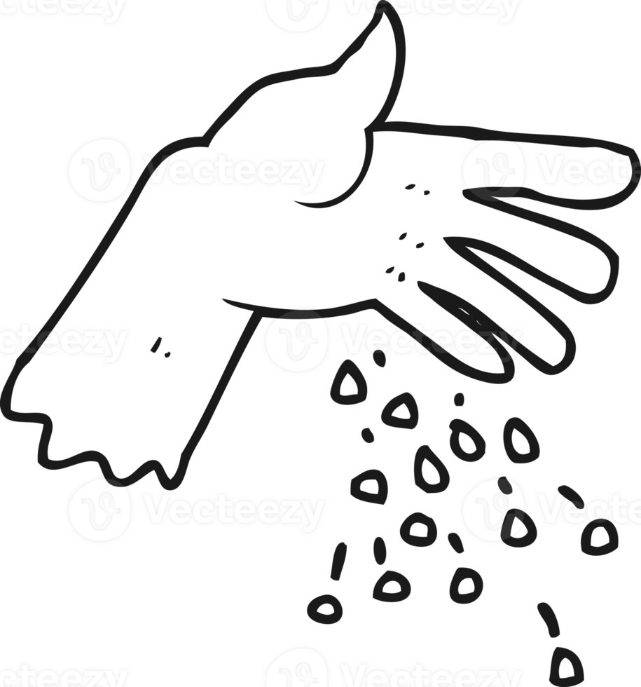 black and white cartoon hand spreading seeds png