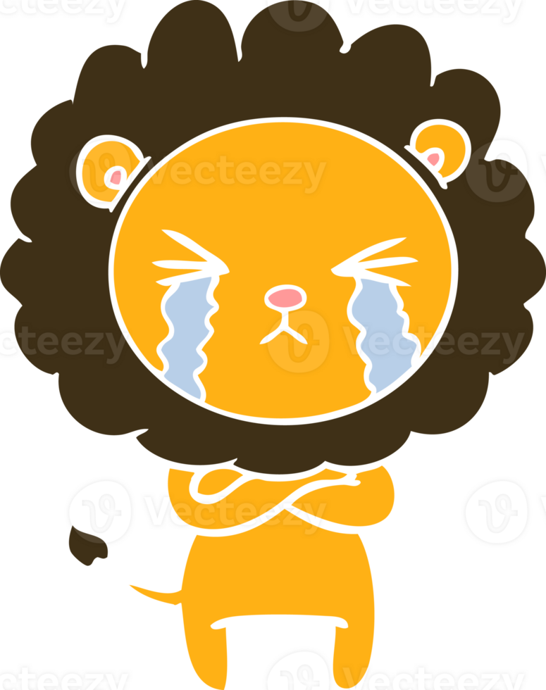 flat color style cartoon crying lion with crossed arms png
