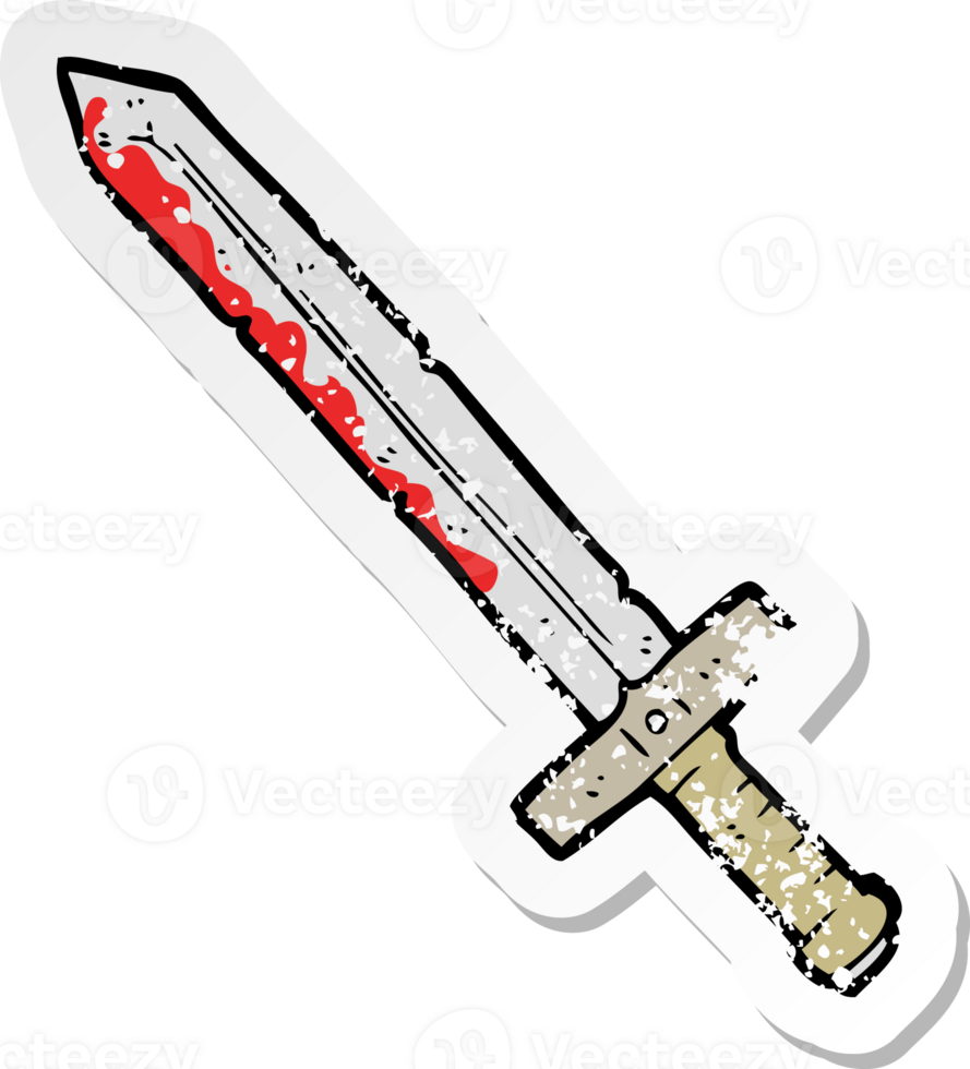 retro distressed sticker of a cartoon bloody sword png