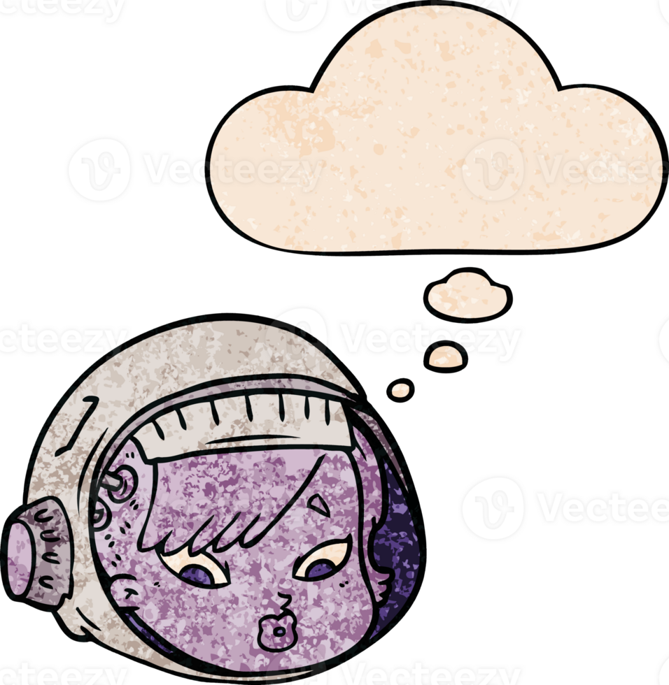 cartoon astronaut face and thought bubble in grunge texture pattern style png