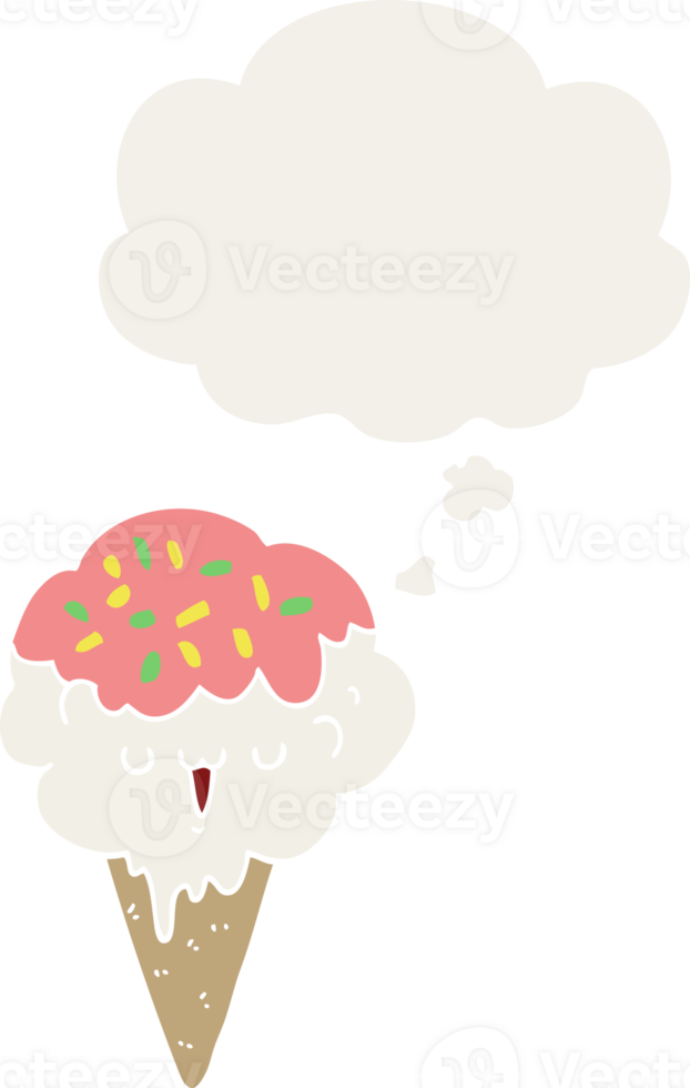 cartoon ice cream and thought bubble in retro style png