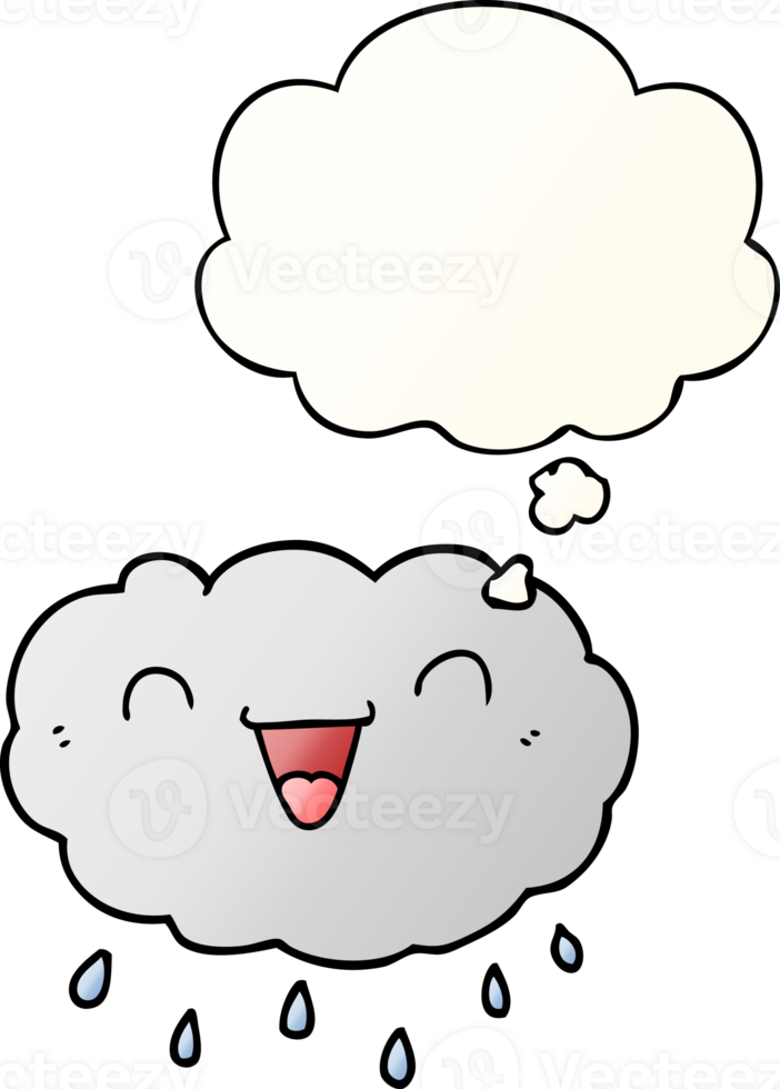 happy cartoon cloud and thought bubble in smooth gradient style png