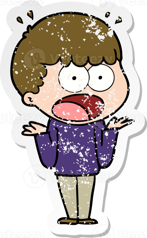 distressed sticker of a cartoon shocked man png