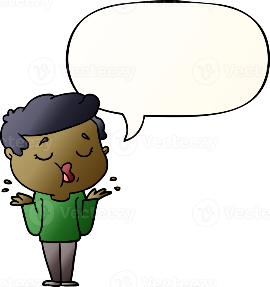 cartoon man talking and shrugging shoulders and speech bubble in smooth gradient style png