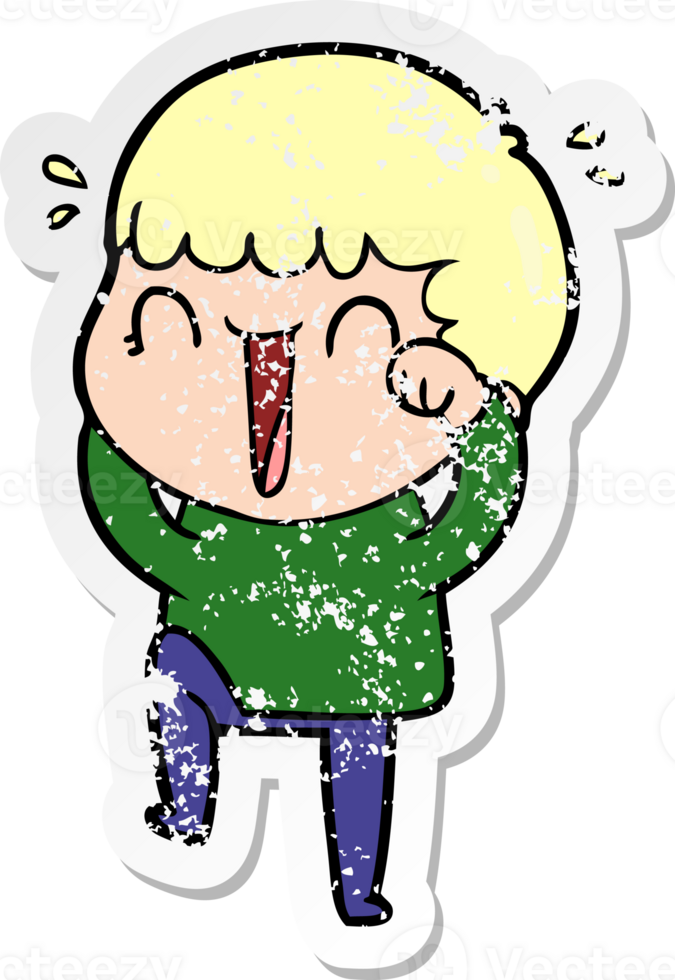 distressed sticker of a laughing cartoon man png