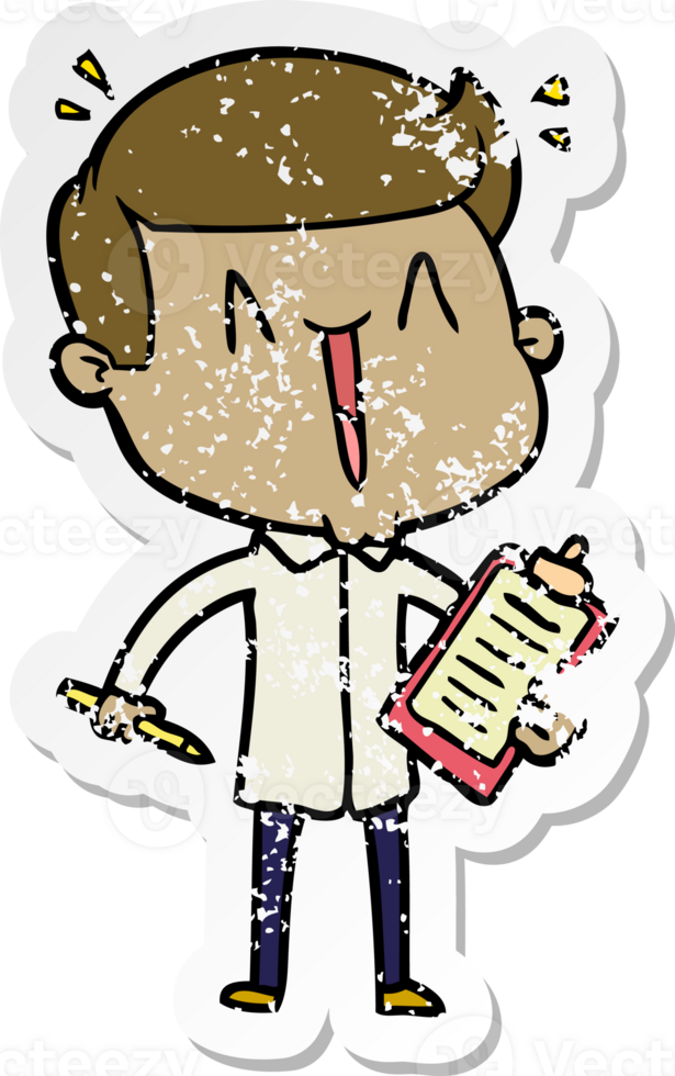 distressed sticker of a cartoon happy man png