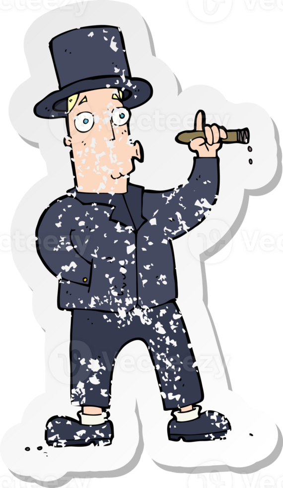 retro distressed sticker of a cartoon smoking gentleman png