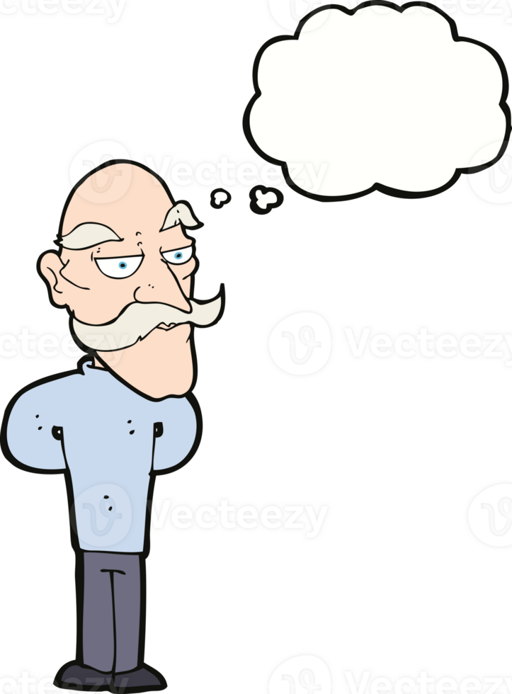 cartoon old man with mustache with thought bubble png
