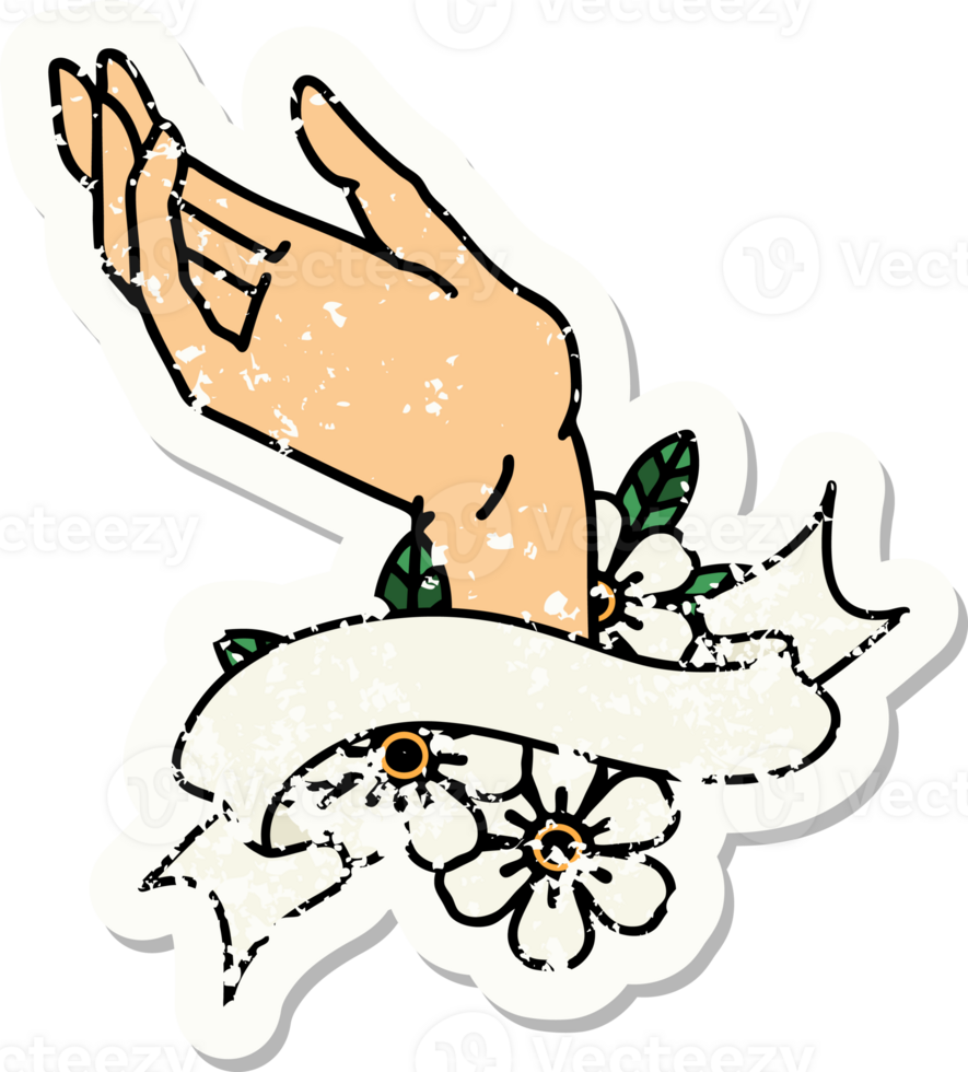 grunge sticker with banner of a hand png