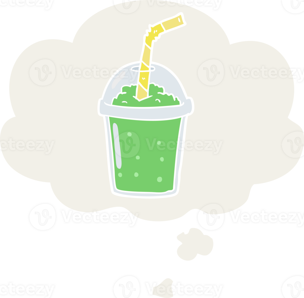 cartoon iced smoothie and thought bubble in retro style png