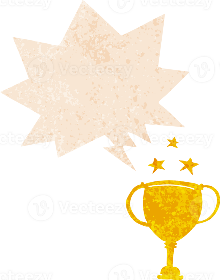 cartoon sports trophy and speech bubble in retro textured style png