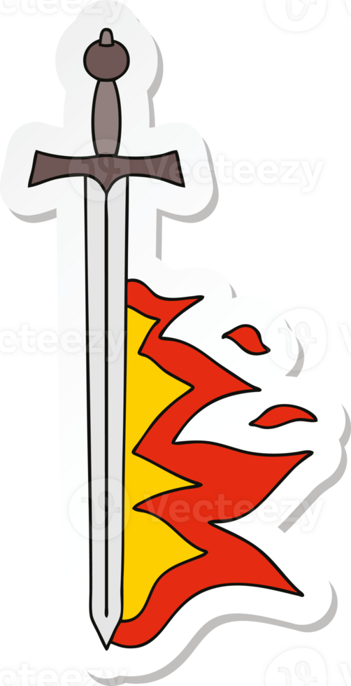 sticker of a quirky hand drawn cartoon flaming sword png