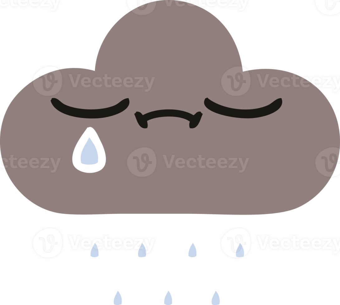 flat color retro cartoon of a storm rain cloud png