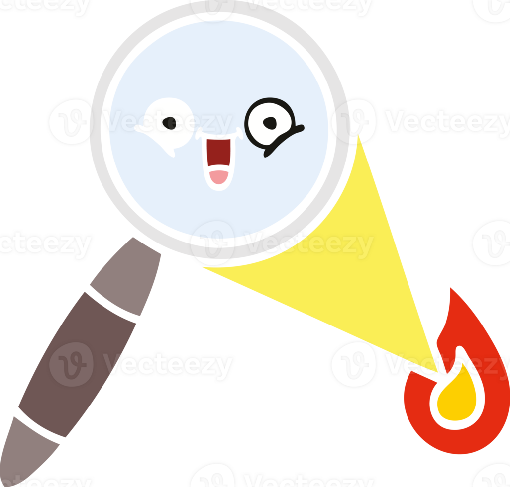 flat color retro cartoon of a magnifying glass png