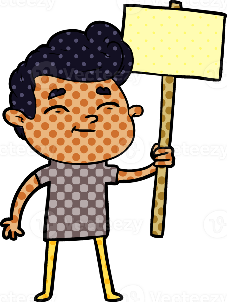 happy cartoon man with sign png