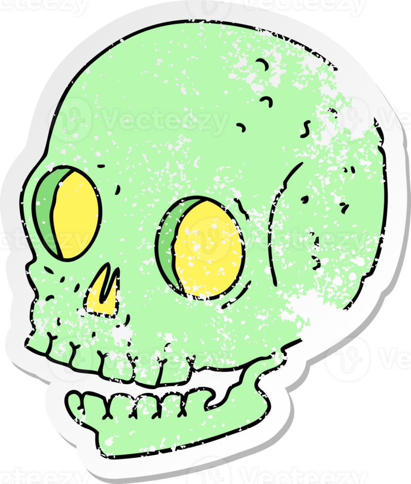 distressed sticker of a quirky hand drawn cartoon skull png