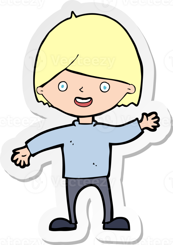 sticker of a cartoon waving boy png