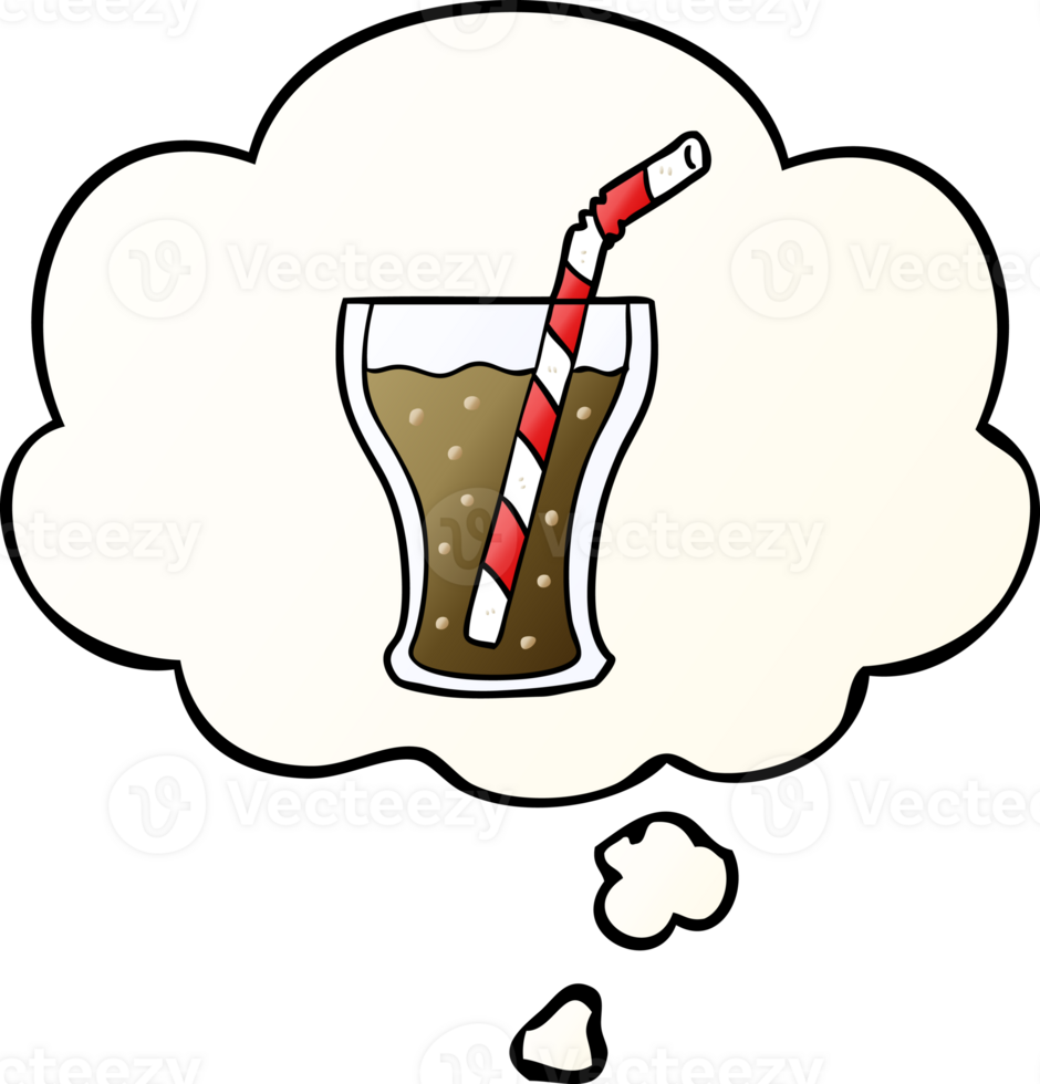 cartoon glass of cola with thought bubble in smooth gradient style png