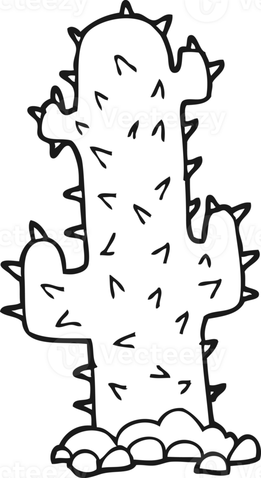 hand drawn black and white cartoon cactus png