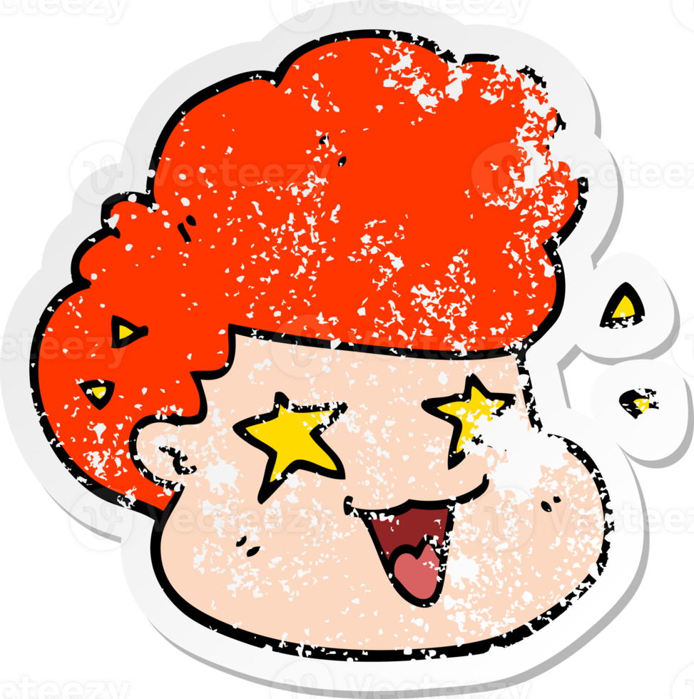 distressed sticker of a cartoon excited boy png