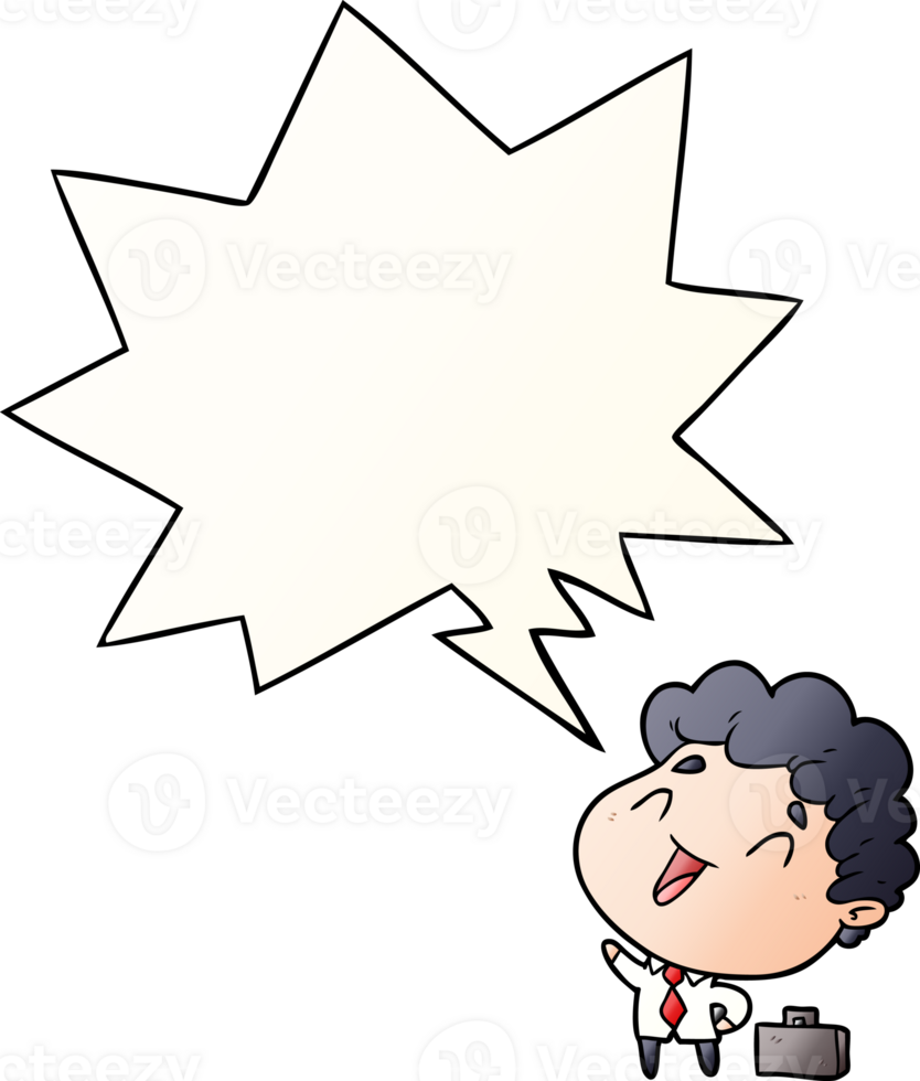 cute cartoon businessman with speech bubble in smooth gradient style png