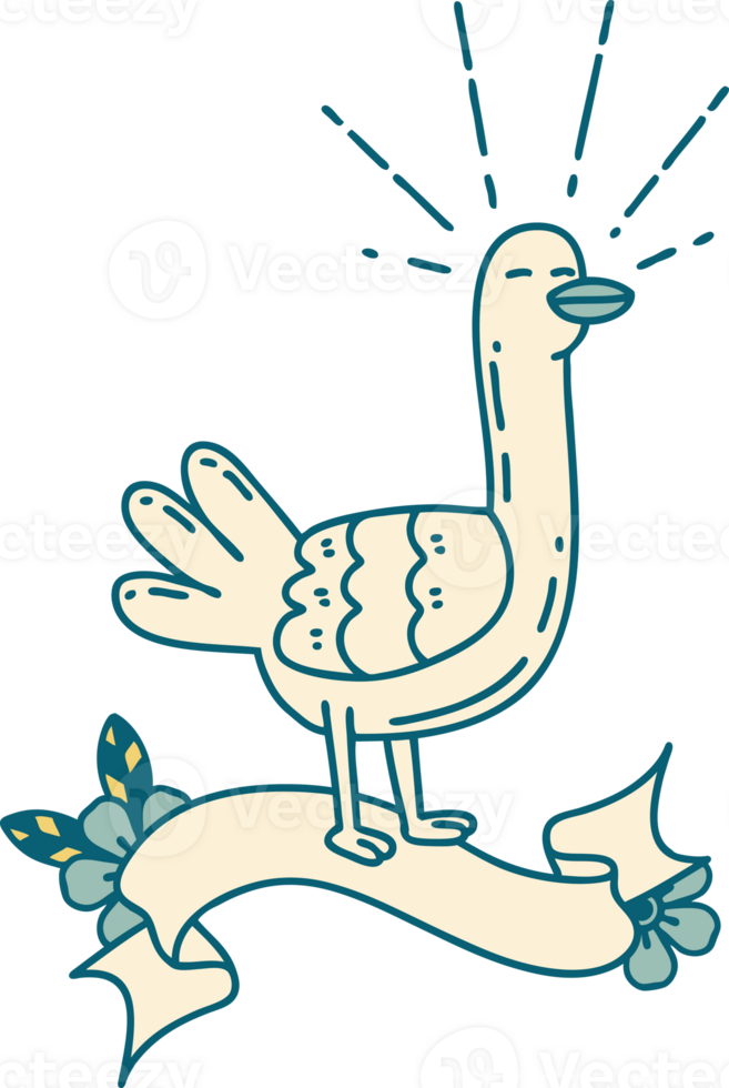 scroll banner with tattoo style sea bird png