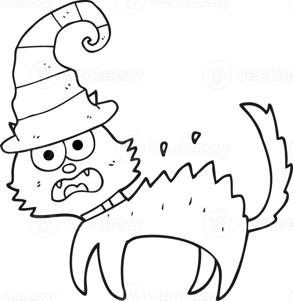 hand drawn black and white cartoon scared black cat png