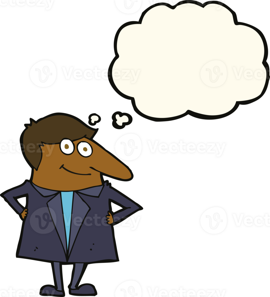 cartoon happy man in suit with thought bubble png