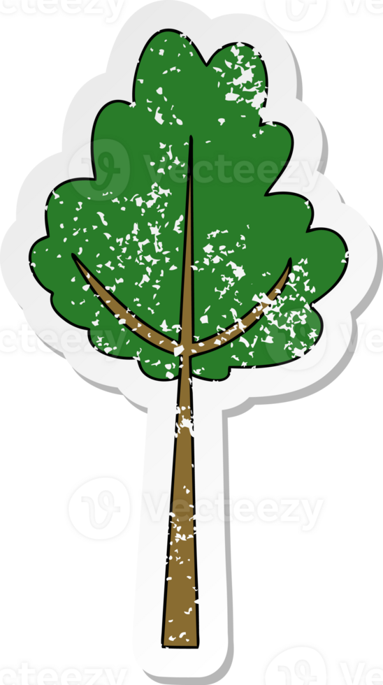 distressed sticker of a quirky hand drawn cartoon tree png