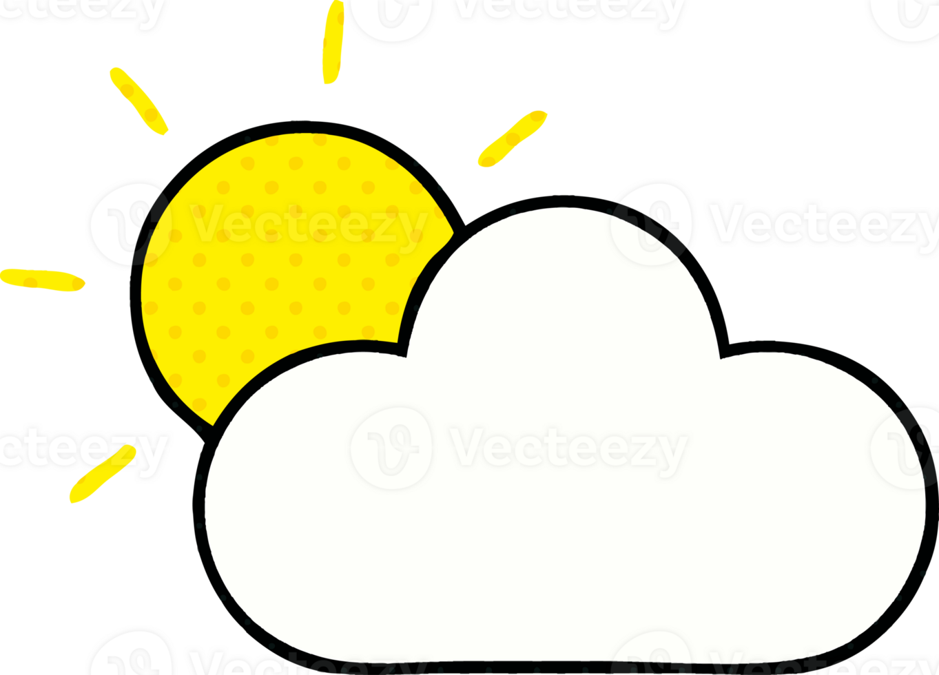 comic book style cartoon of a sunshine and cloud png
