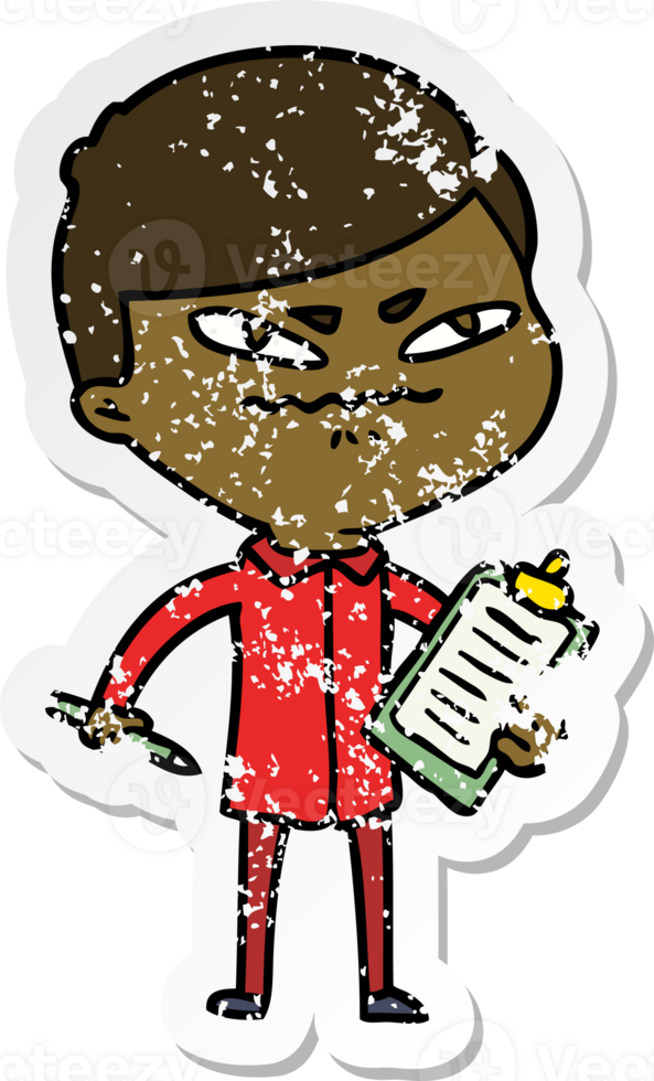 distressed sticker of a cartoon angry man png