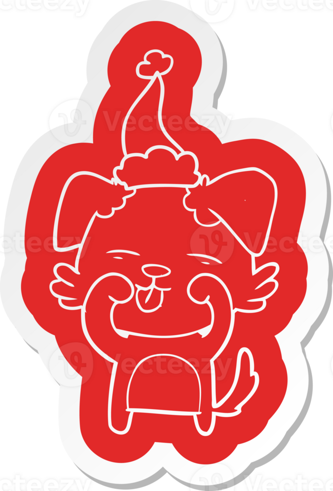 quirky cartoon  sticker of a dog rubbing eyes wearing santa hat png