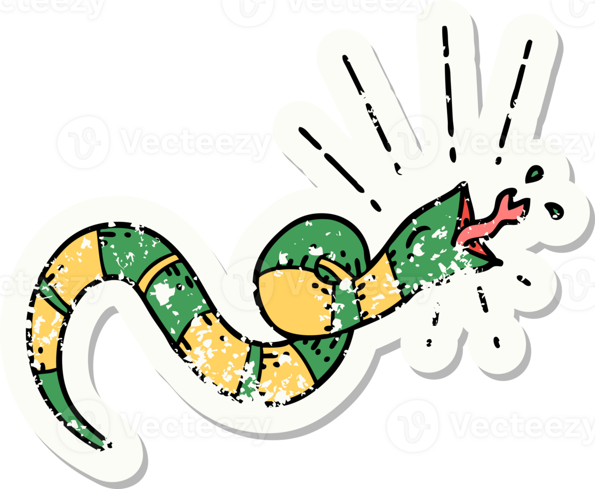 worn old sticker of a tattoo style hissing snake png