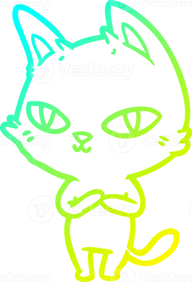 cold gradient line drawing of a cartoon cat staring png